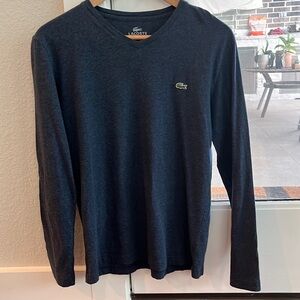 In excellent condition men Navy Blue V neck Lacoste long sleeve T shirt size 2